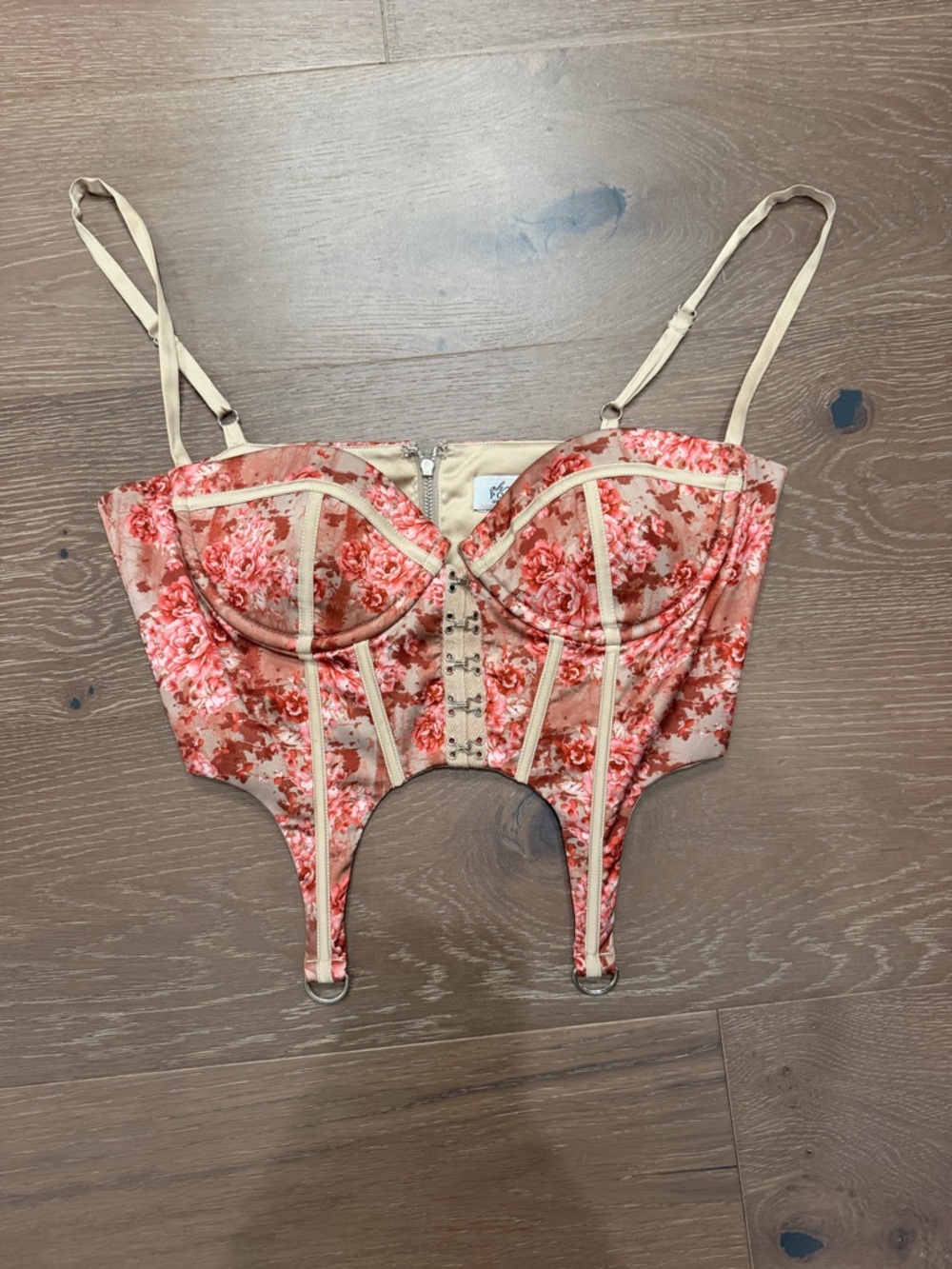 Oh Polly Pink and Cream Floral Bustier with Garter Straps